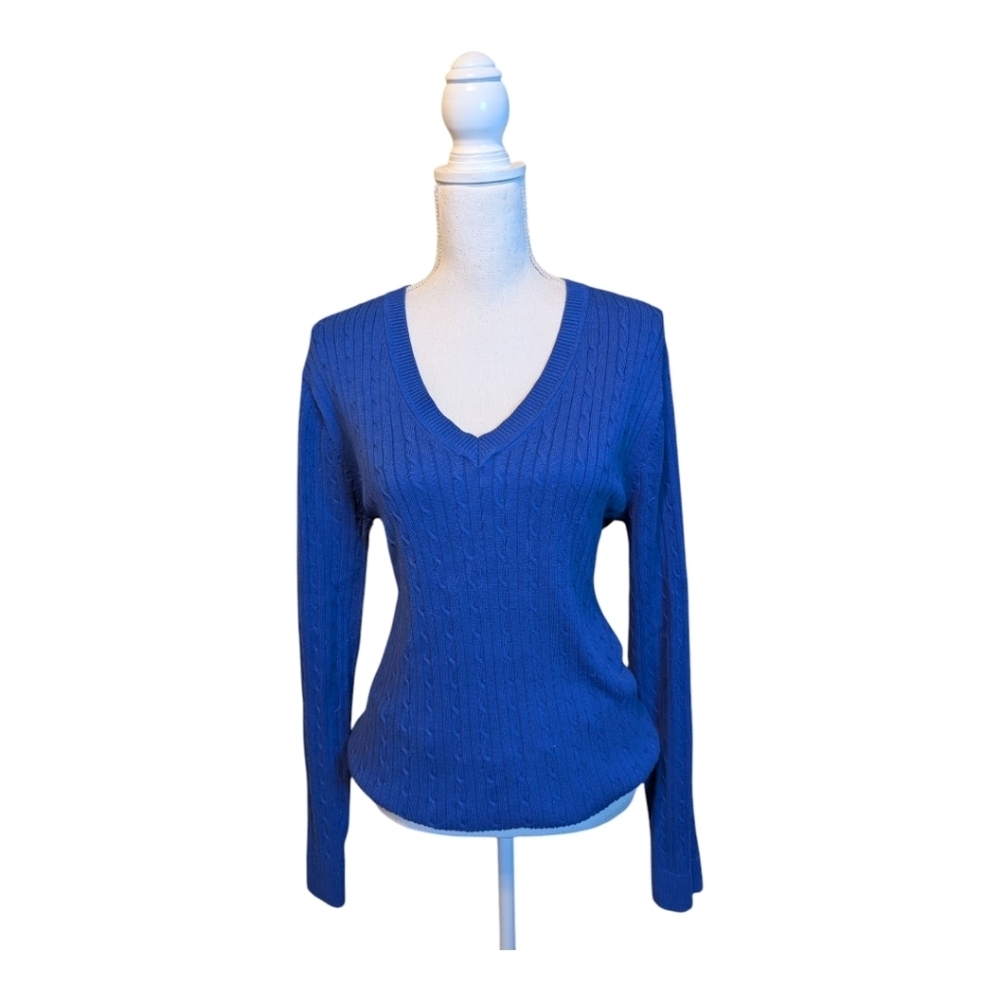 Tommy Hilfiger Cable Knit Royal Blue V-Neck Sweater Size XXL
